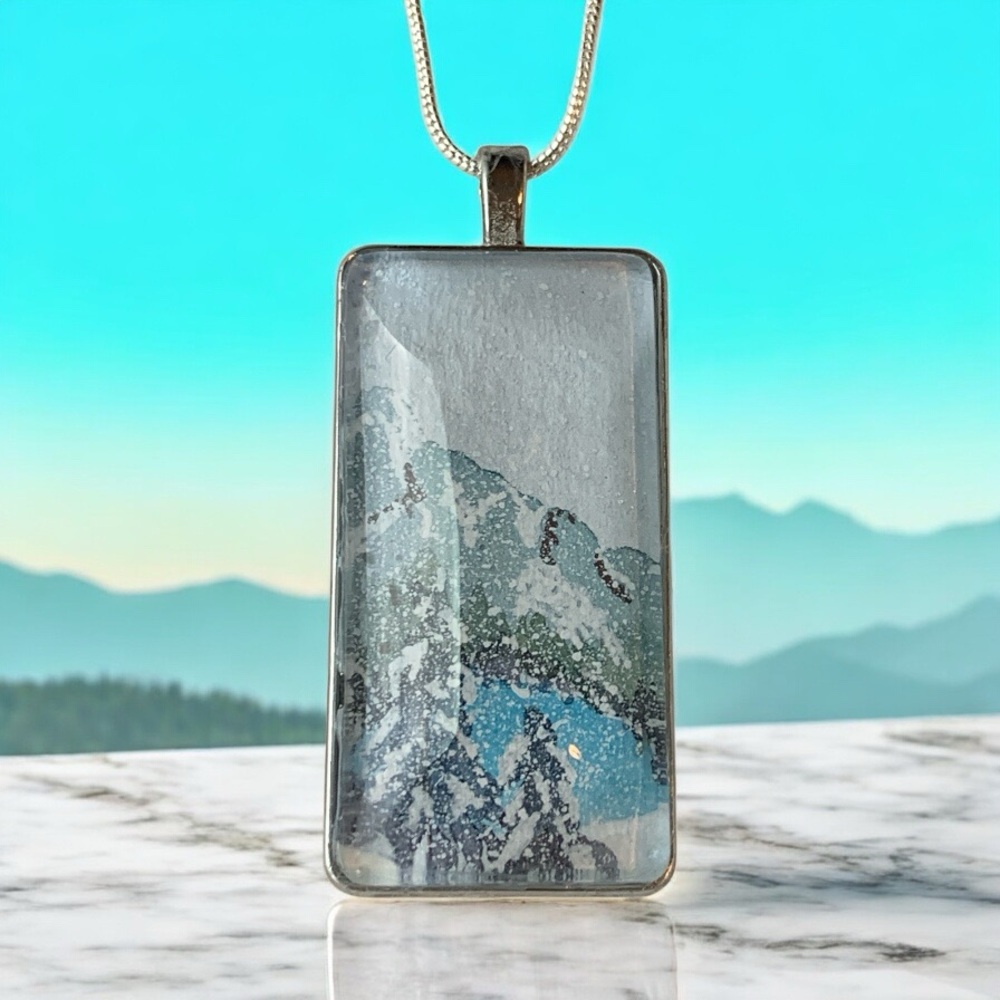 Original Watercolor Scenic Mountain Pendant Necklace